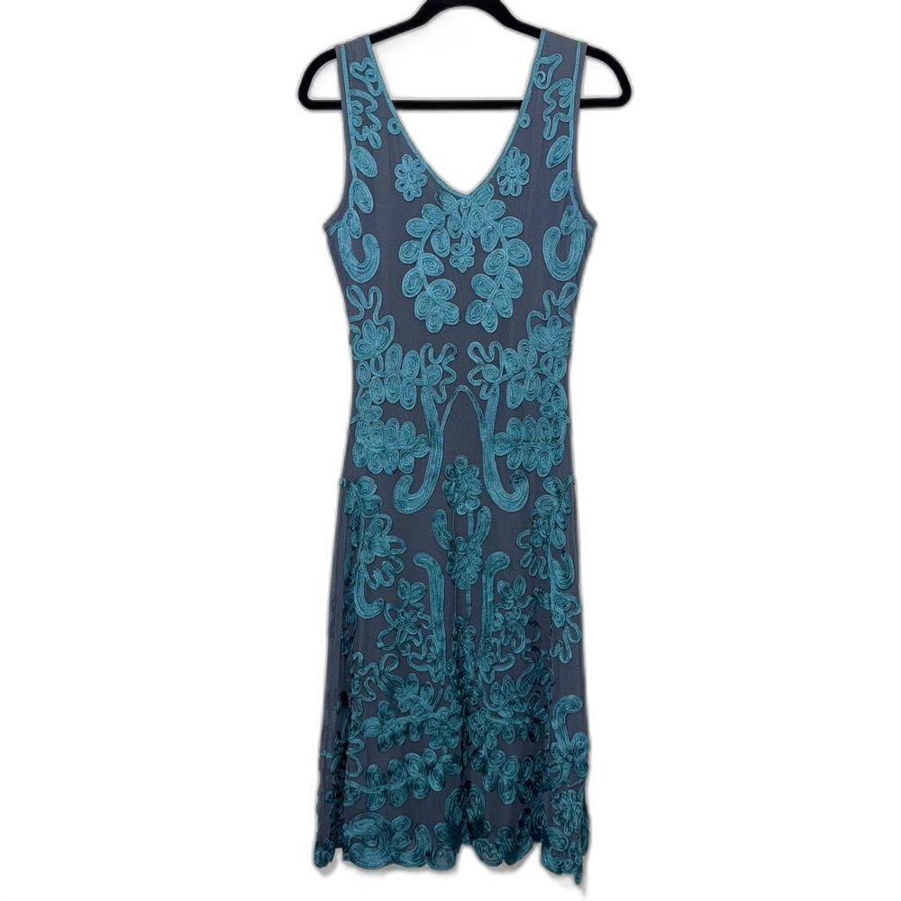 Sundance Cameo Applique Lace Overlay Midi Dress - Teal/Gray M - Picture 3 of 8